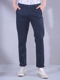 CRIMSOUNE CLUB - Men Navy Blue Checked Trouser