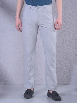 CRIMSOUNE CLUB - Men Grey Linen Straight Trouser