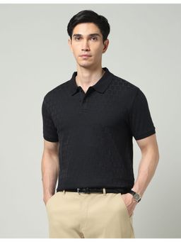 AD By Arvind - Black Geometric Printed Slim Fit Polo T-Shirt