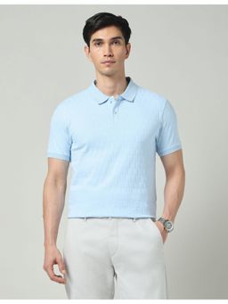 AD By Arvind - Blue Textured Slim Fit Polo T-Shirt