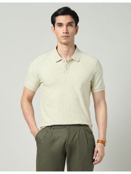 AD By Arvind - Cream Textured Slim Fit Polo T-Shirt
