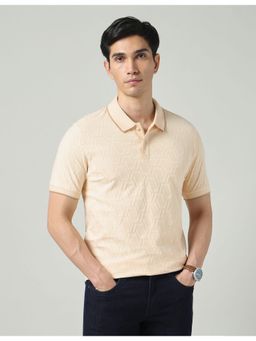 AD By Arvind - Peach Textured Slim Fit Polo T-Shirt