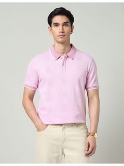 AD By Arvind - Pink Geometric Printed Slim Fit Polo T-Shirt