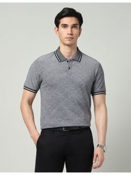 AD By Arvind - Grey Geometric Printed Slim Fit Polo T-Shirt