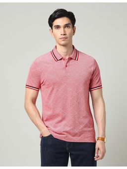 AD By Arvind - Red Geometric Printed Slim Fit Polo T-Shirt