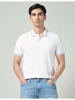 AD By Arvind - White Textured Slim Fit Polo T-Shirt