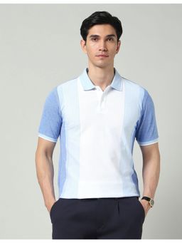 AD By Arvind - Blue Vertical Striped Slim Fit Polo T-Shirt