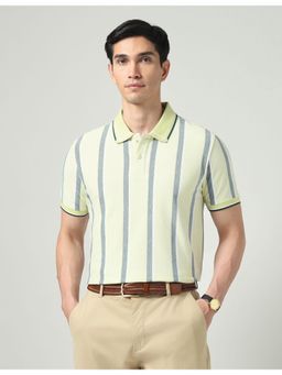 AD By Arvind - Green Vertical Striped Slim Fit Polo T-Shirt