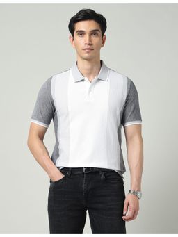 AD By Arvind - Grey Striped Slim Fit Polo T-Shirt