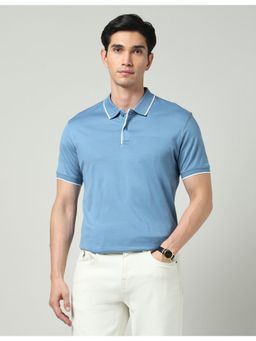 AD By Arvind - Men Blue Textured Slim Fit Polo T-Shirt