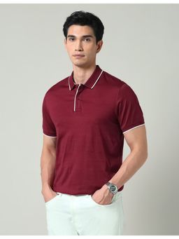 AD By Arvind - Maroon Textured Slim Fit Polo T-Shirt