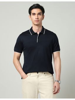 AD By Arvind - Blue Solid Slim Fit Polo T-Shirt