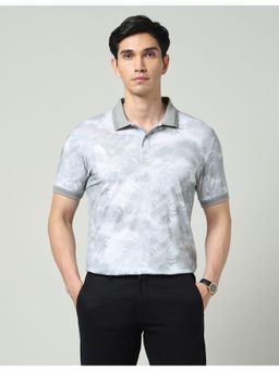 AD By Arvind - Grey Floral Printed Slim Fit Polo T-Shirt