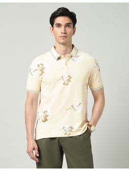 AD By Arvind - Cream Floral Printed Slim Fit Polo T-Shirt