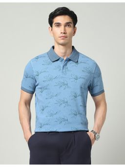 AD By Arvind - Men Blue Floral Printed Slim Fit Polo T-Shirt