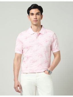 AD By Arvind - Pink Floral Printed Slim Fit Polo T-Shirt