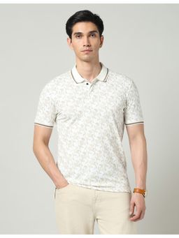AD By Arvind - Beige Abstract Printed Slim Fit Polo T-Shirt