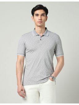AD By Arvind - Grey Printed Slim Fit Polo T-Shirt