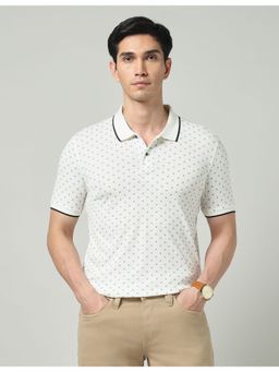 AD By Arvind - White Printed Slim Fit Polo T-Shirt