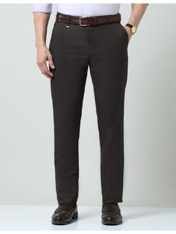 AD By Arvind - Solid Dobby Blue Regular Fit Brown Trouser