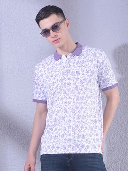 CRIMSOUNE CLUB - Men Purple Printed Polo Neck T-Shirt