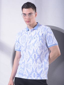 CRIMSOUNE CLUB - Men Blue Printed Polo Neck T-Shirt
