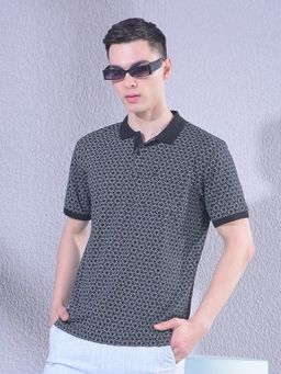 CRIMSOUNE CLUB - Men Black Printed Polo Neck T-Shirt
