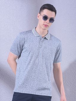 CRIMSOUNE CLUB - Men Grey Printed Polo Neck T-Shirt