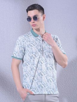 CRIMSOUNE CLUB - Men Green Floral Print Polo T-Shirt