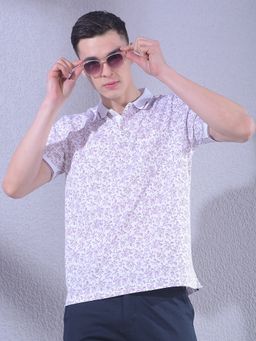 CRIMSOUNE CLUB - Men Purple Floral Print Polo T-Shirt