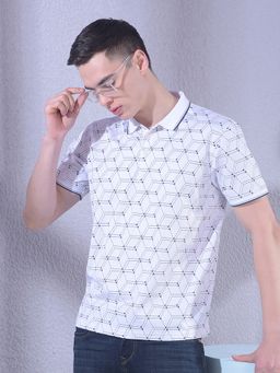 CRIMSOUNE CLUB - Men White Printed Polo Neck T-Shirt