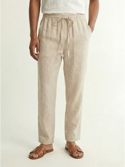 IZF - Men Straight Fit Linen Beige Trouser