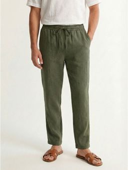 IZF - Men Straight Fit Linen Olive Trouser