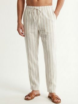 IZF - Men Straight Fit Linen White Trouser