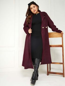 Miss Chase - A+ Curve Collection Plus Size Womens Wine V-Neck Longline Jacket