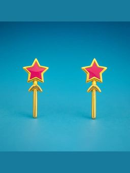 Miora - Gold Pink Star Wand Stud Earrings