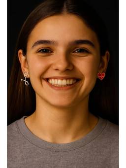 Miora - Red Heartbeat and Stethoscope Mismatched Stud Earrings