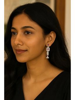 Miora - Silver Pink Stone Drop Earrings