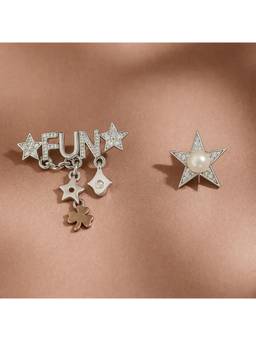 Miora - Silver Mismatched Playful “FUN” Lucky Charm Earrings