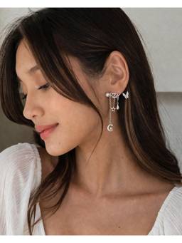 Miora - Silver Mismatched “CRAZY” Butterfly Pearl Drop Earrings