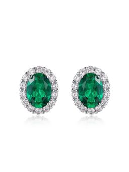 Miora - Green Emerald Halo Stud Earrings