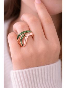 Miora - Green Emerald Rose Plated Wave Ring