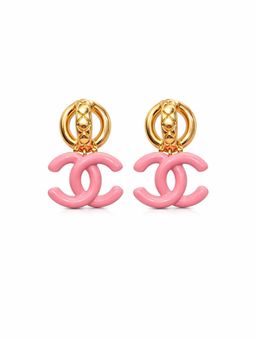 Miora - Gold Pink Enamel Interlock Earrings