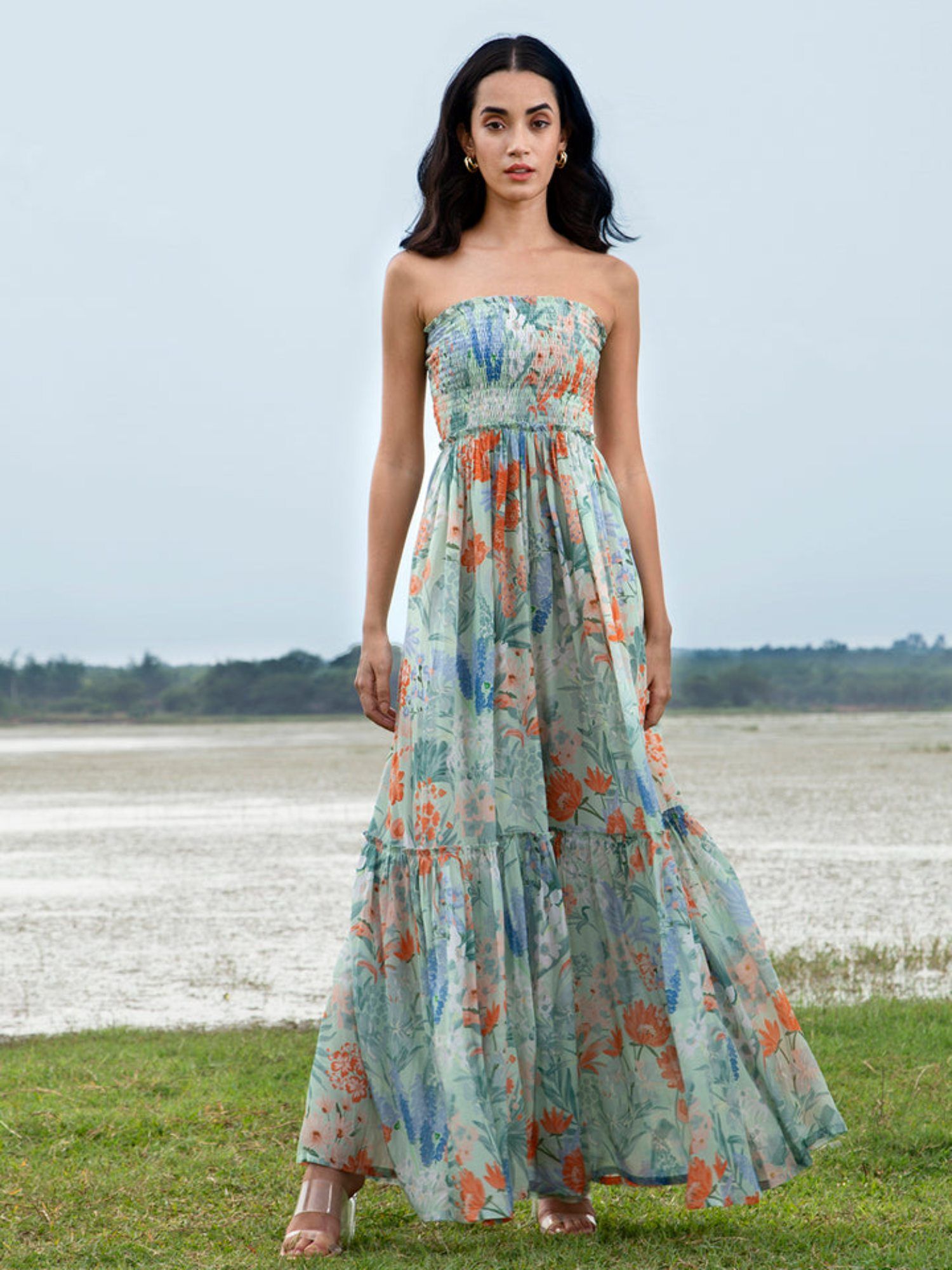 Blue Off Shoulder Printed Jumpsuit-picture-32