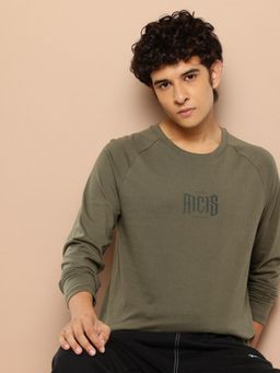 Alcis - Men Olive Grunge Mark Reglan T-shirt