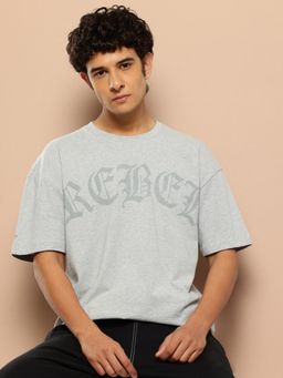 Alcis - Grey Rebel Text Printed Relaxed T-shirt
