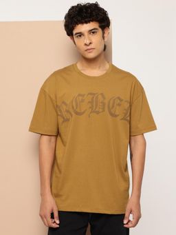 Alcis - Mustard Rebel Text Printed Relaxed T-shirt
