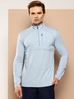 Alcis - Men Blue Zip Flex Textured T-shirt