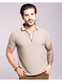 ROOKIES - Beige Half Sleeves Flatknit Polo T-Shirt