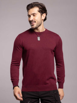 ROOKIES - Wine Round Neck Flatknit T-Shirt